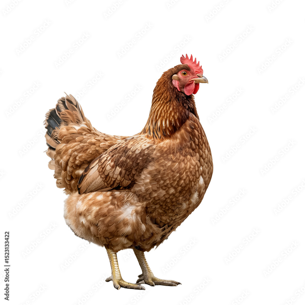 Fototapeta premium Brown chicken hen standing isolated on white background