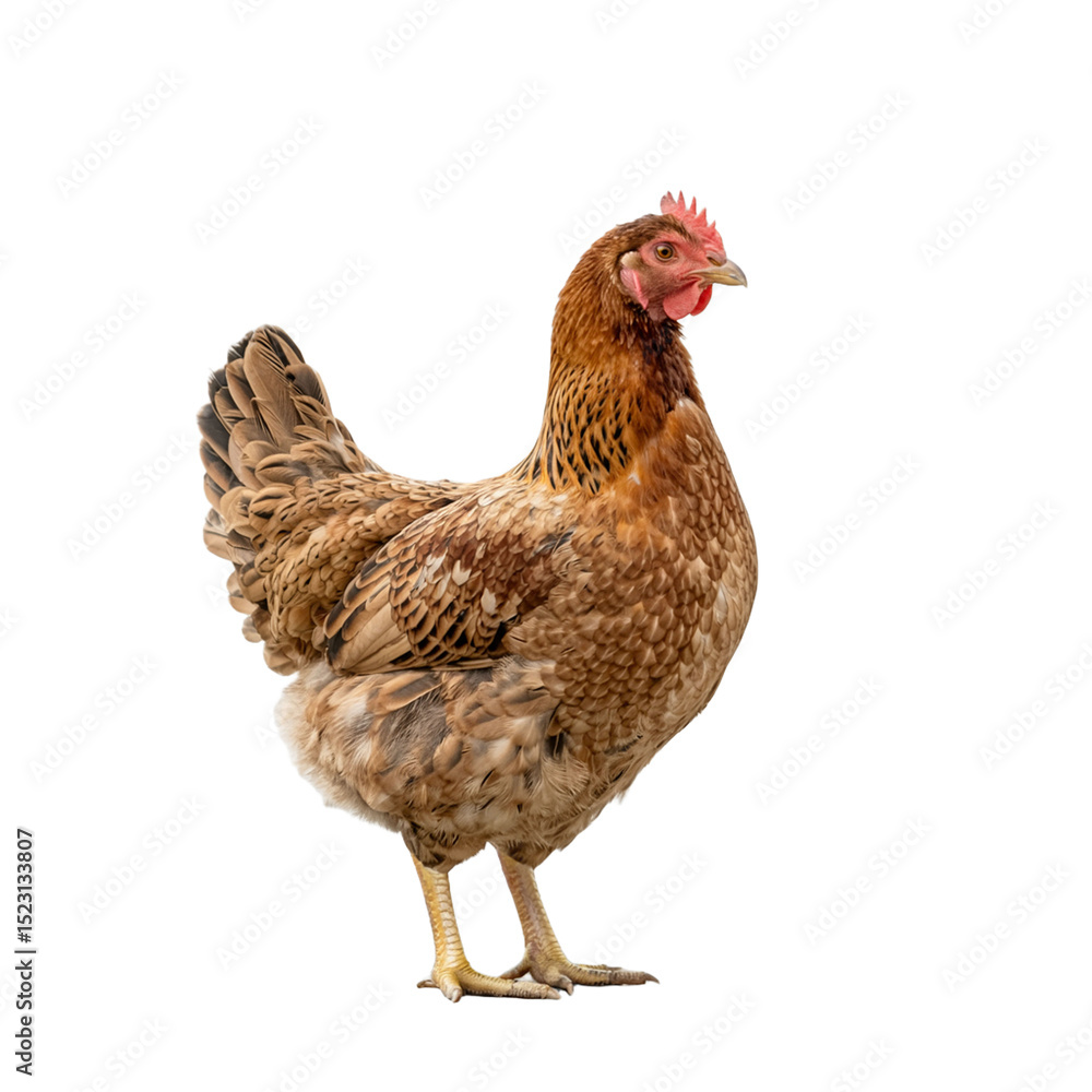 Fototapeta premium Brown chicken hen standing isolated on white background