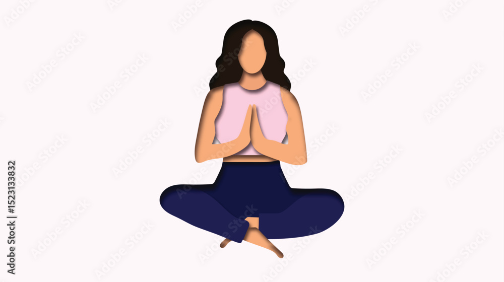Fototapeta premium girl in pink dress doing yoga or meditation illustration for poster, women doing yoga pose posture deep meditation 
