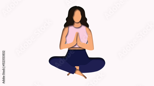girl in pink dress doing yoga or meditation illustration for poster, women doing yoga pose posture deep meditation 