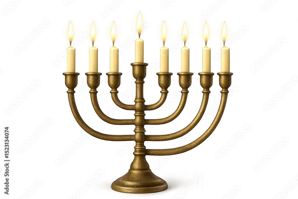 Golden menorah with lit candles isolated on transparent background. Golden menorah with lit candles isolated on transparent background.