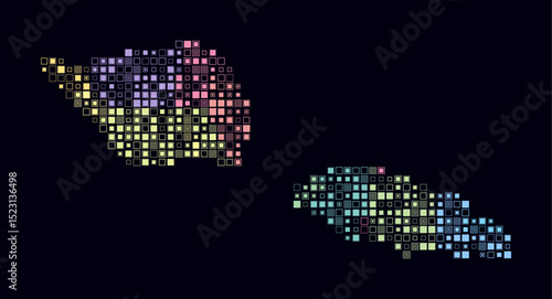 Samoa, shape of the country build of colored cells. Digital style map of the Samoa on dark background. Small size square blocks. Vibrant vector illustration.