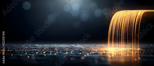 Golden Waterfall On Dark Reflective Surface