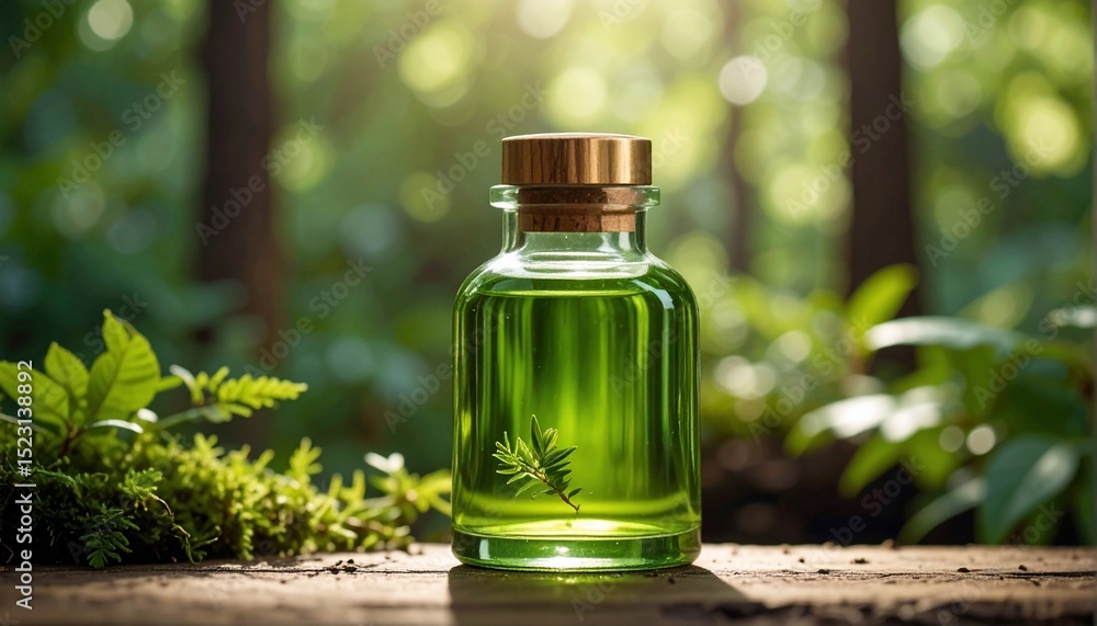 Nature's Elixir: A Green Botanical Essence in a Glass Bottle Nature's Elixir: A Green Botanical Essence in a Glass Bottle