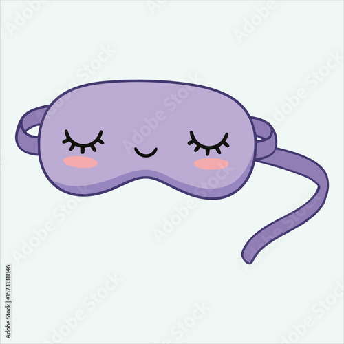 Cute cartoon sleep mask illustration in purple isolated on light green background