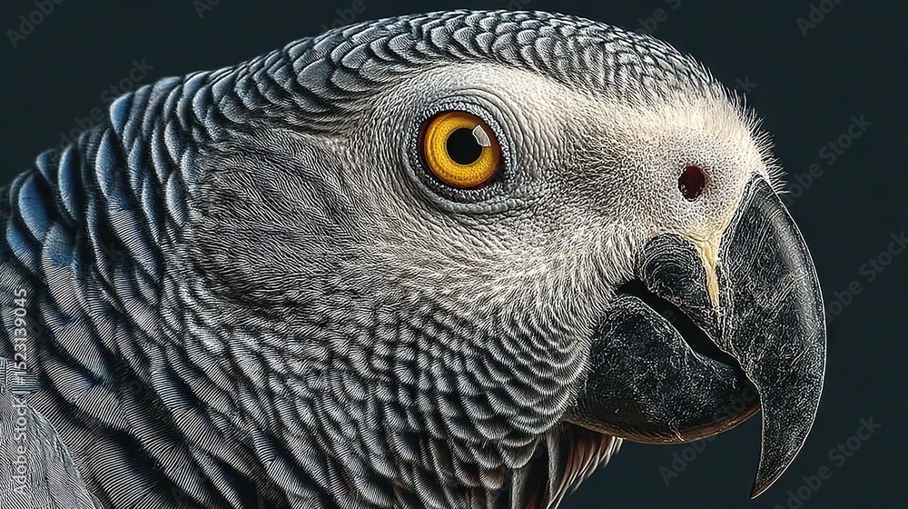 Obraz premium Close-up of a parrot's head with a yellow-eyed bird's eye in the background