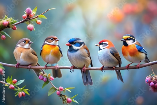 small birds on twig