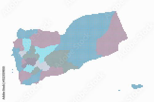 Yemen dotted map. Digital style map of the country on a white background. Yemen shape with circle dots. Colored dots style. Small size circles. Creative vector illustration.