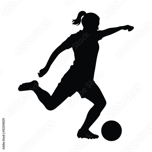 Female Soccer Player Kicking Ball Silhouette female soccer vector