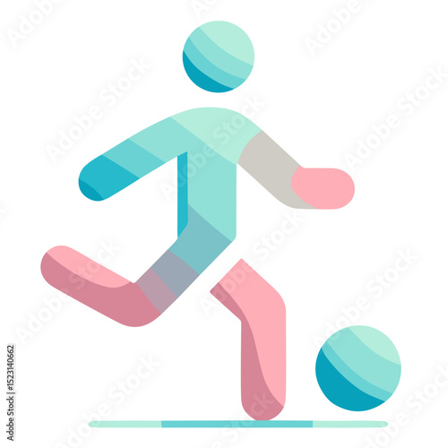 Stylized soft colored soccer player kicking ball vector illustration on transparent background representing motion, finesse, and athletic spirit in modern football design