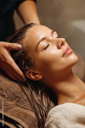 Relaxation and rejuvenation during a soothing hair treatment in a serene spa environment