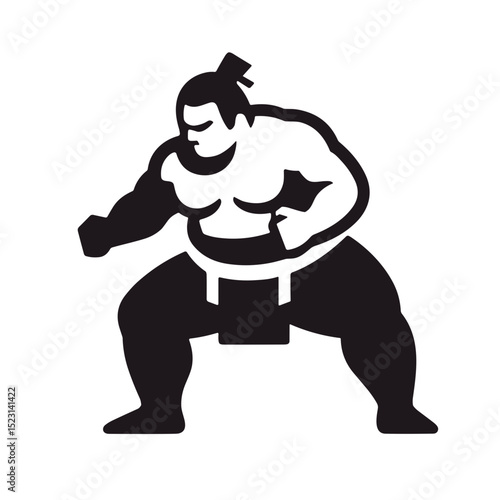 Traditional black and white sumo wrestler illustration on transparent background representing Japanese culture and ancient sports rituals