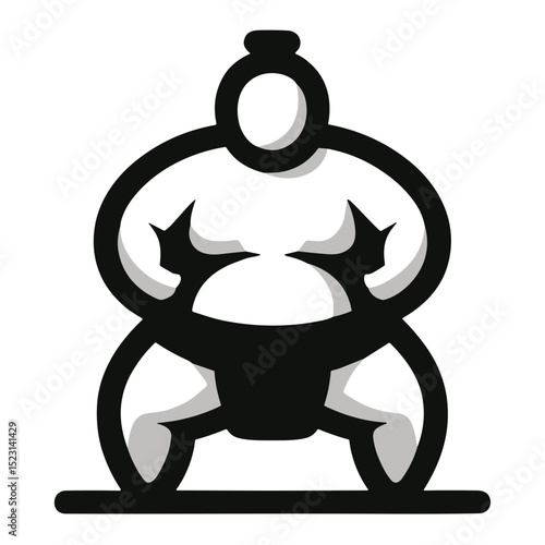 Minimalist black and white sumo wrestler emblem in circular vector design on transparent background for logos, icons, and branding in martial sports themes