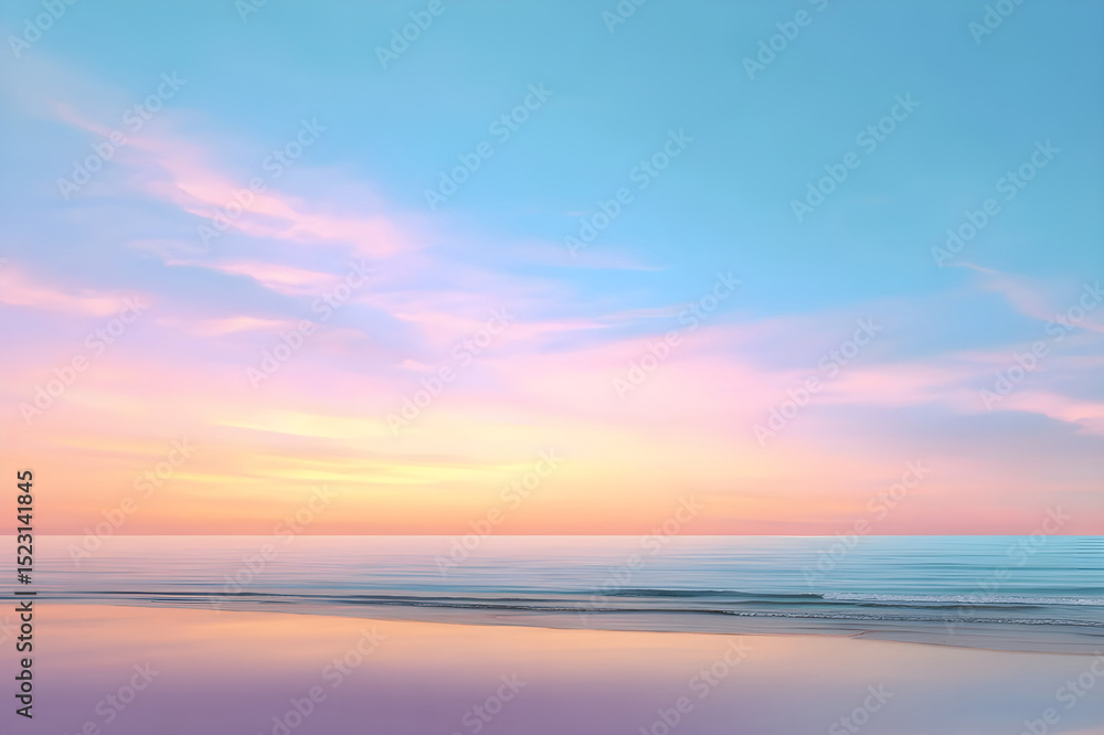 Obraz premium Serene beach sunset with colorful sky reflecting on calm ocean water