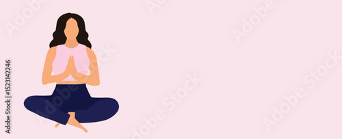 women doing yoga meditation with copyspace illustration