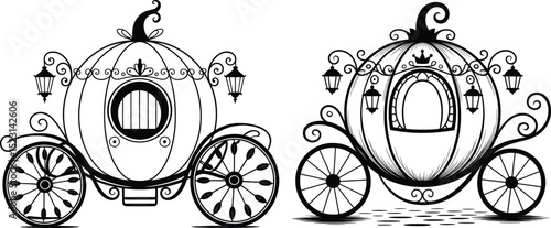 Cinderella Coach Set Silhouette Vector Illustration