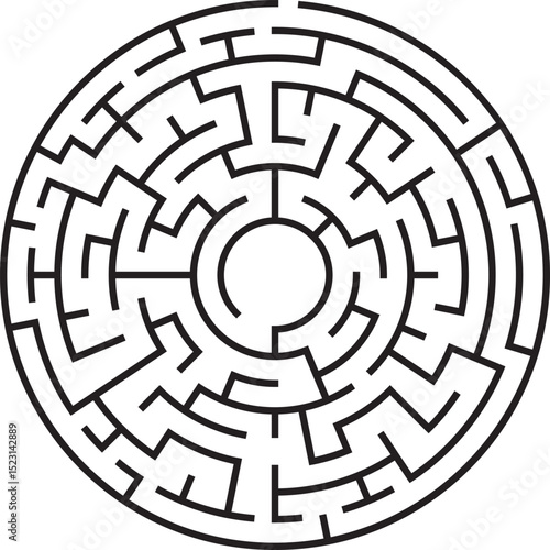 Circular Maze Puzzle Concentric Paths, Complex Labyrinth, Solution Challenge