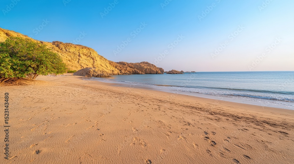 Máncora Beach : Serene beach scene with cliffs and calm water under a clear sky. AI-generated. Máncora Beach : Serene beach scene with cliffs and calm water under a clear sky. AI-generated.