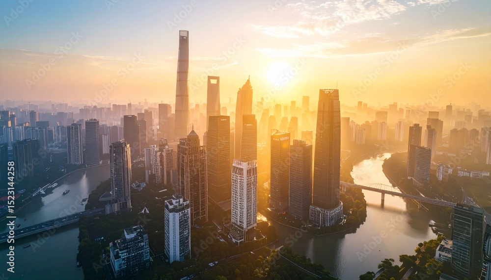 Fototapeta premium Shanghai Skyline Sunrise