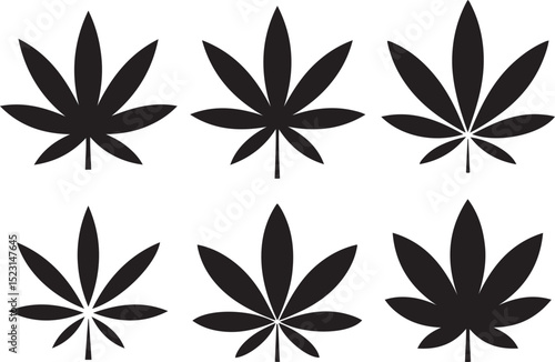 Collection of Black Silhouette Cannabis Marijuana Leaf Vector Icons for Design