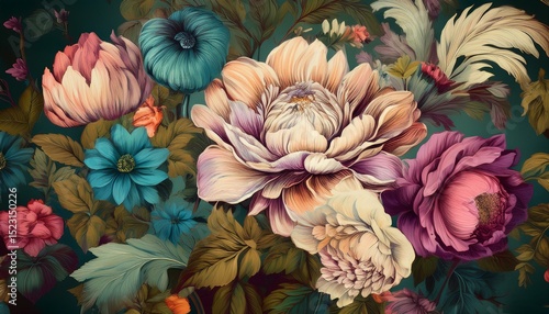 Wallpaper Mural beautiful fantasy vintage wallpaper botanical flower bunch, vintage motif for floral print digital background Torontodigital.ca