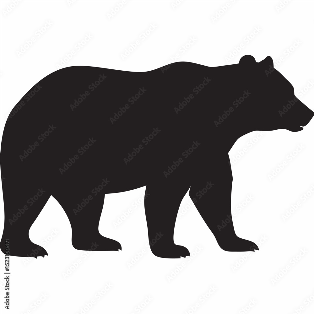 Fototapeta premium Black silhouette of a walking bear isolated on a white background vector illustration