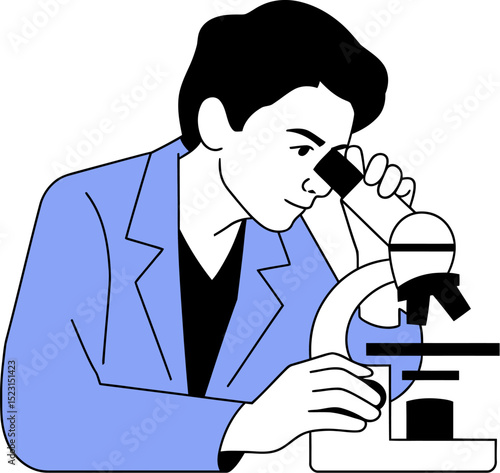 Illustration of scientist using microscope for research science and medical lab work study analysis editable stock vector illustration