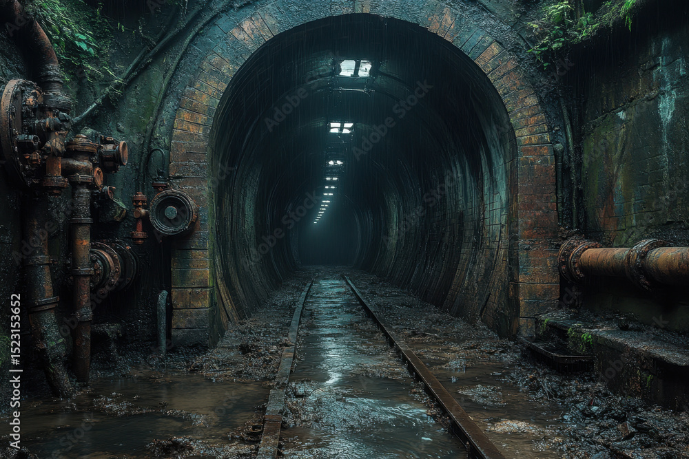 Naklejka premium Train passing through tunnel.