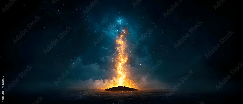 Fototapeta premium Dramatic Night Fire Scene With Glowing Flames