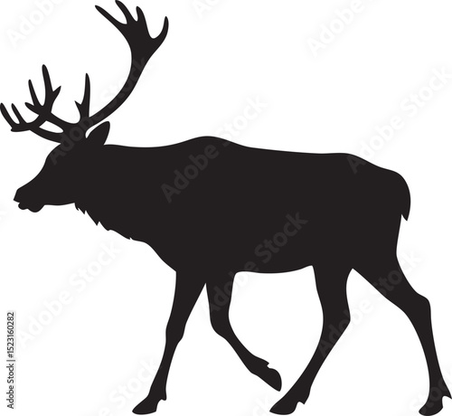 Silhouette of a walking reindeer showing majestic antlers and animal outlines for various design projects