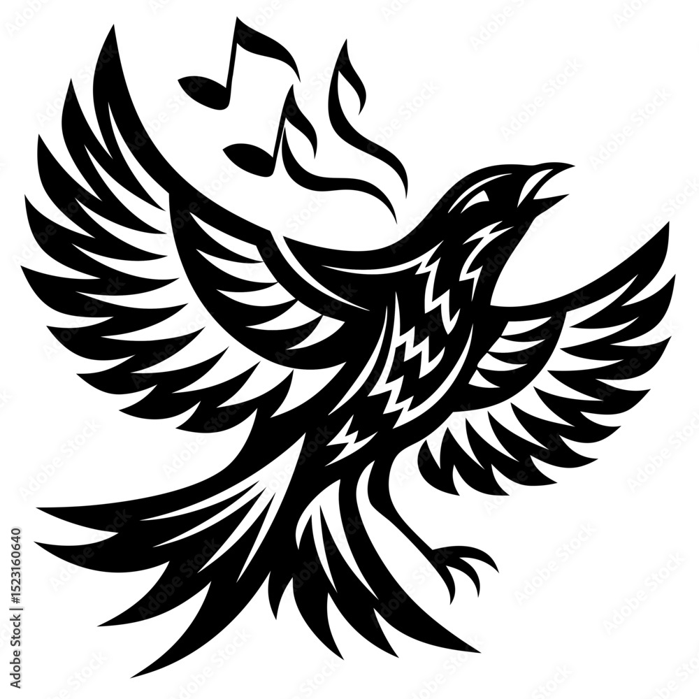 Obraz premium Soaring Bird with Music Notes Illustration