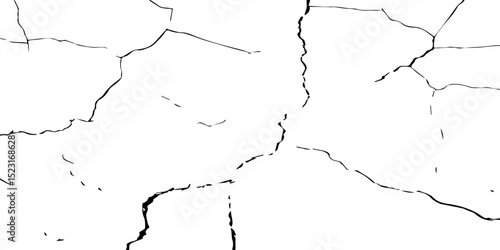 A close-up, high-contrast black and white photograph showcasing a network of intricate cracks, resembling a dried-up surface, shattered glass, or a distressed texture. The lines are sharp and angular.