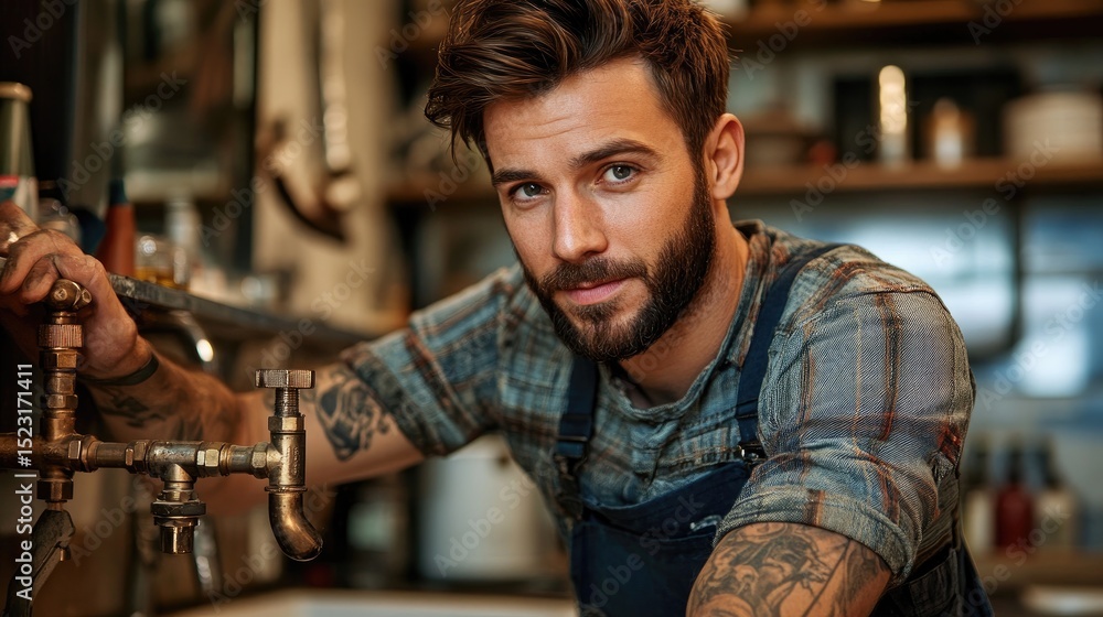Close-up portrait of a man in a kitchen setting. Close-up portrait of a man in a kitchen setting.