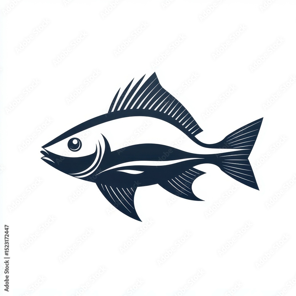 Illustration of a stylized fish design with detailed fins and body shape for creative projects Illustration of a stylized fish design with detailed fins and body shape for creative projects