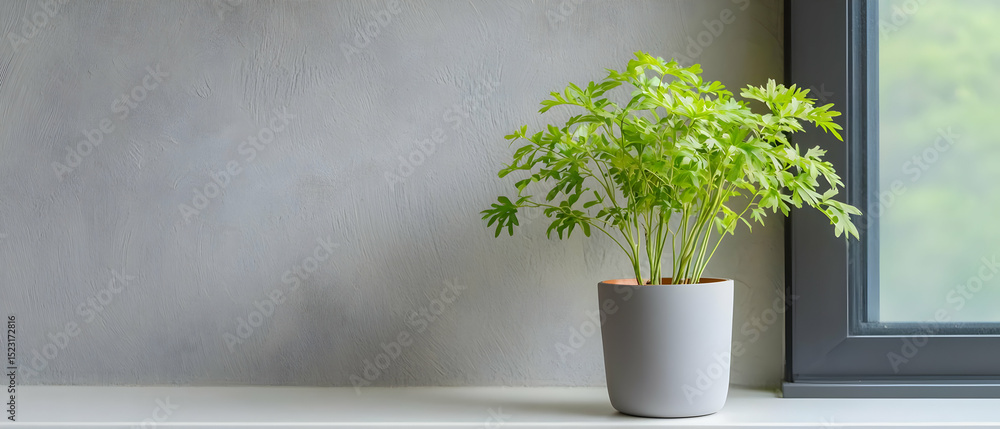 Fototapeta premium Potted Fern On Gray Concrete Wall