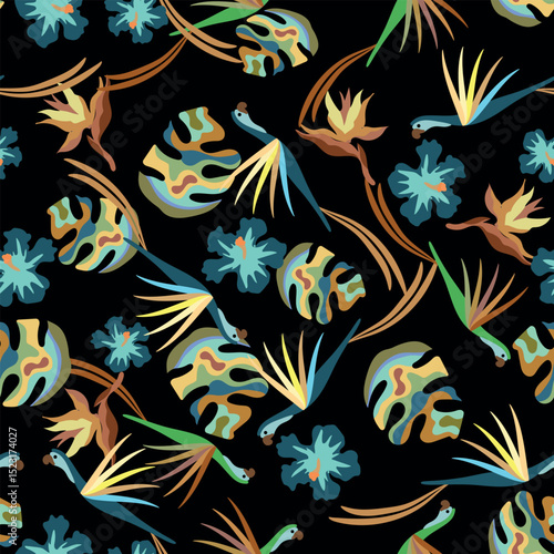 PAPAGAIOS COM ESTAMPA DE FUNDO ESCURO PARA MODA