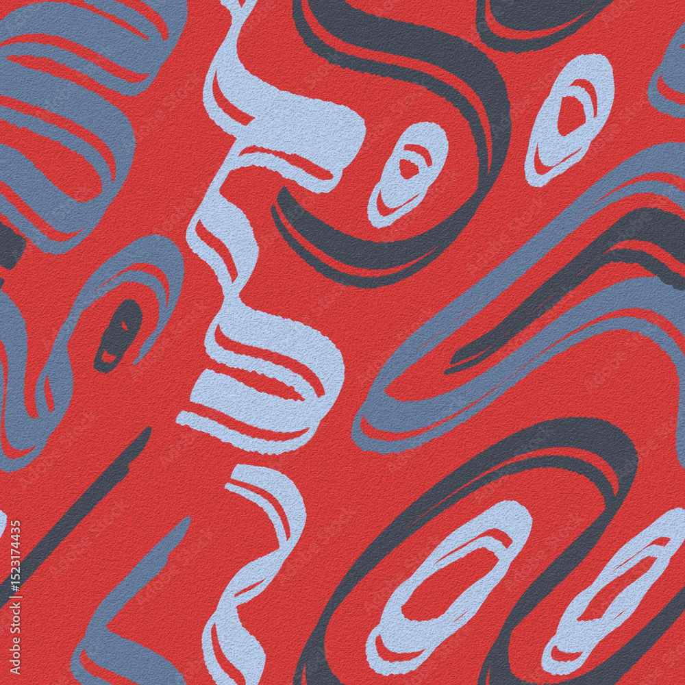 Obraz premium Brush stroke line drawing seamless pattern illustration on a red grain background.