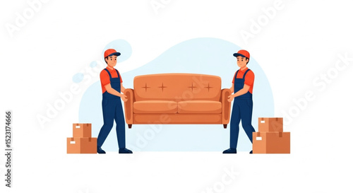 Professional Movers Carrying Sofa During Home Relocation Vector Illustration