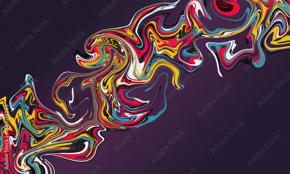 Obraz premium Abstract diagonal colorful liquify background texture on grain gradient purple background.