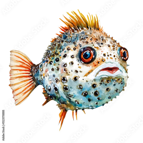 watercolor of Pufferfish, vector high quality, isolated on a white background.