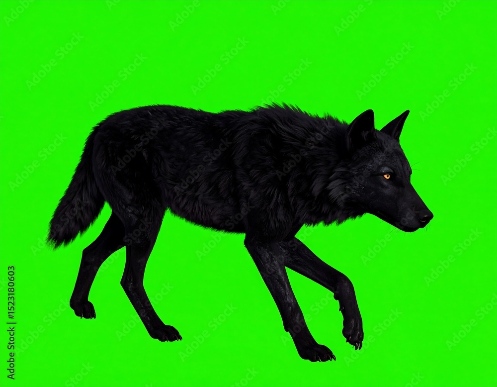 Fototapeta premium Black wolf on green screen (2)