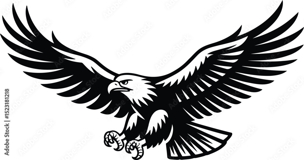 Fototapeta premium Illustration of a black and white eagle with wings spread wide open flying