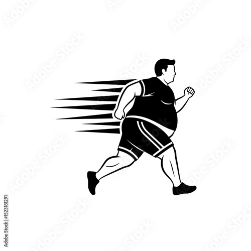 Obese man running with determination in a dynamic pose