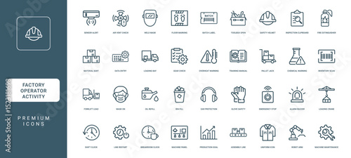 factory manufacturing plant collection minimalistic line icons activities equipment