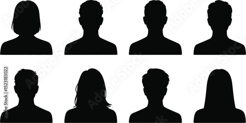 Collection of eight anonymous black silhouette head and shoulder portraits