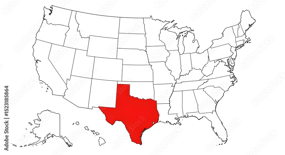 Fototapeta premium Texas Map Highlighting the Lone Star State within the United States