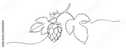 Hop flowers line art with leaves, minimalistic design for brewing and gardening projects