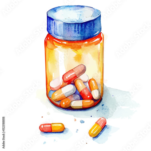 watercolor vector of Prescription Medicine, high quality, isolated on a white background.