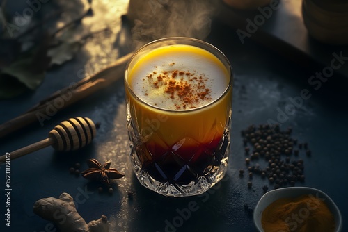 turmeric milk faceted glass, creamy