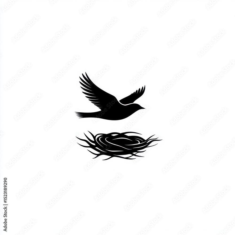 Obraz premium Silhouette of a bird in flight above a nest (1)